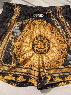 PSD Black & Gold Ornate Chain Medallion Shorts